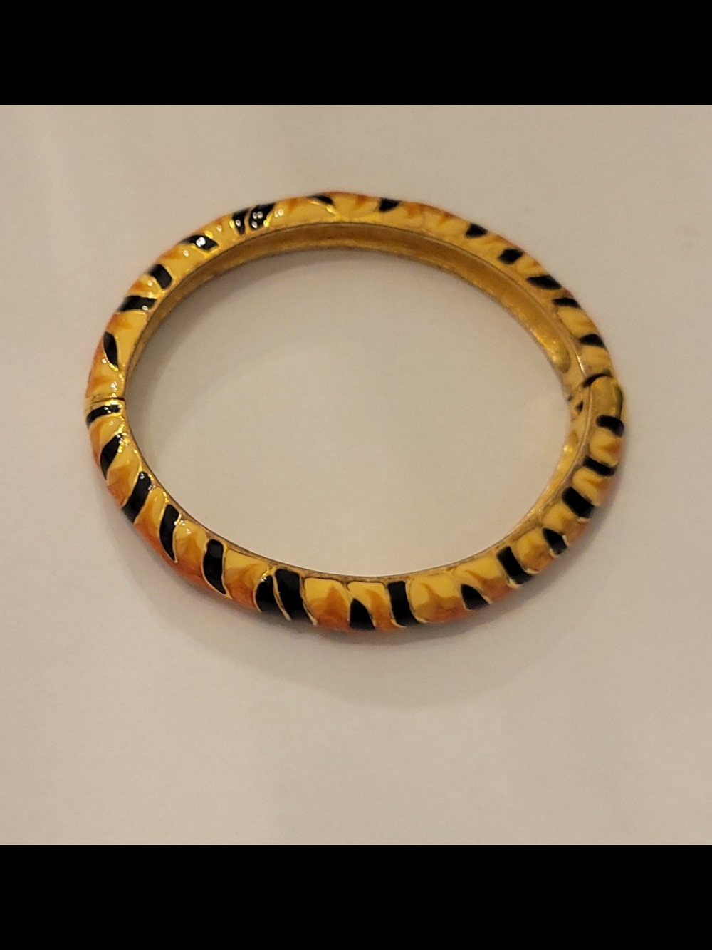 Kenneth Jay Lane Black and Yellow Enamel Tiger Stripe Bangle